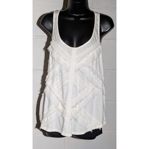 Lauren Conrad White Sleeveless Tank Top Sheer Chevron Pattern Trim XLarge